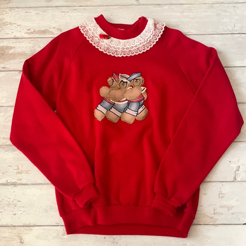 Women’s L/G Red Crewneck Sweatshirt Ugly Christmas Sweater Size Large
